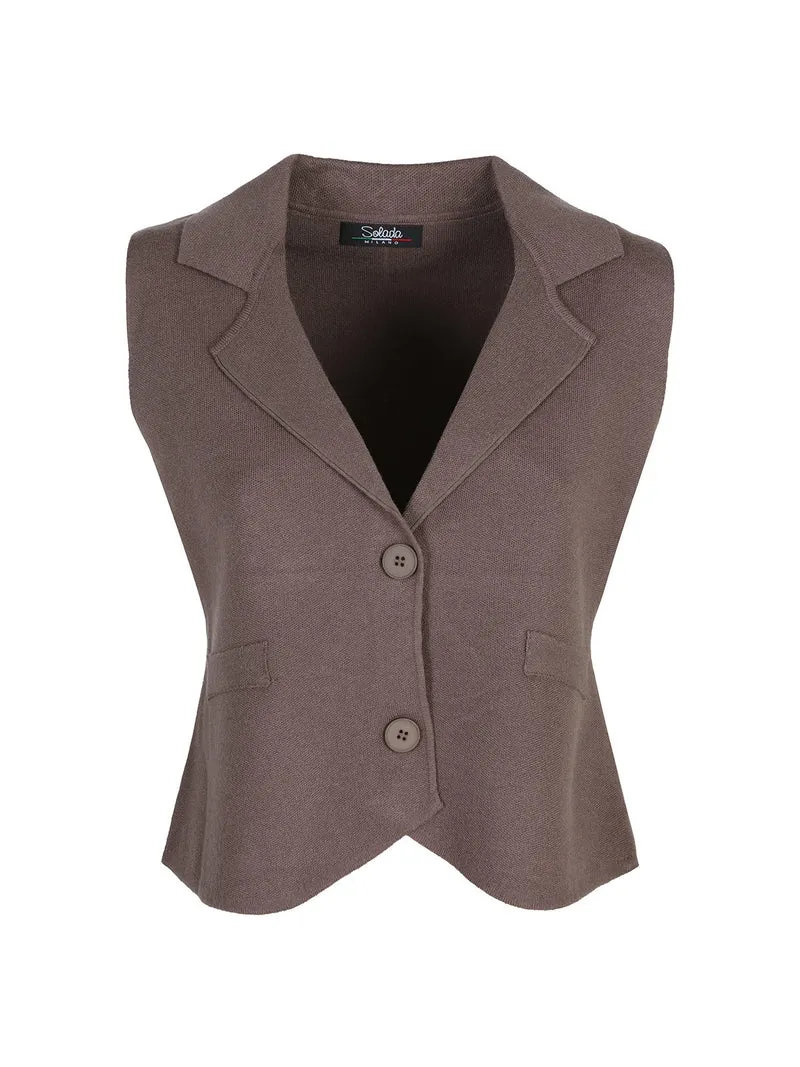 Gilet donna in maglia con bottoni - marrone