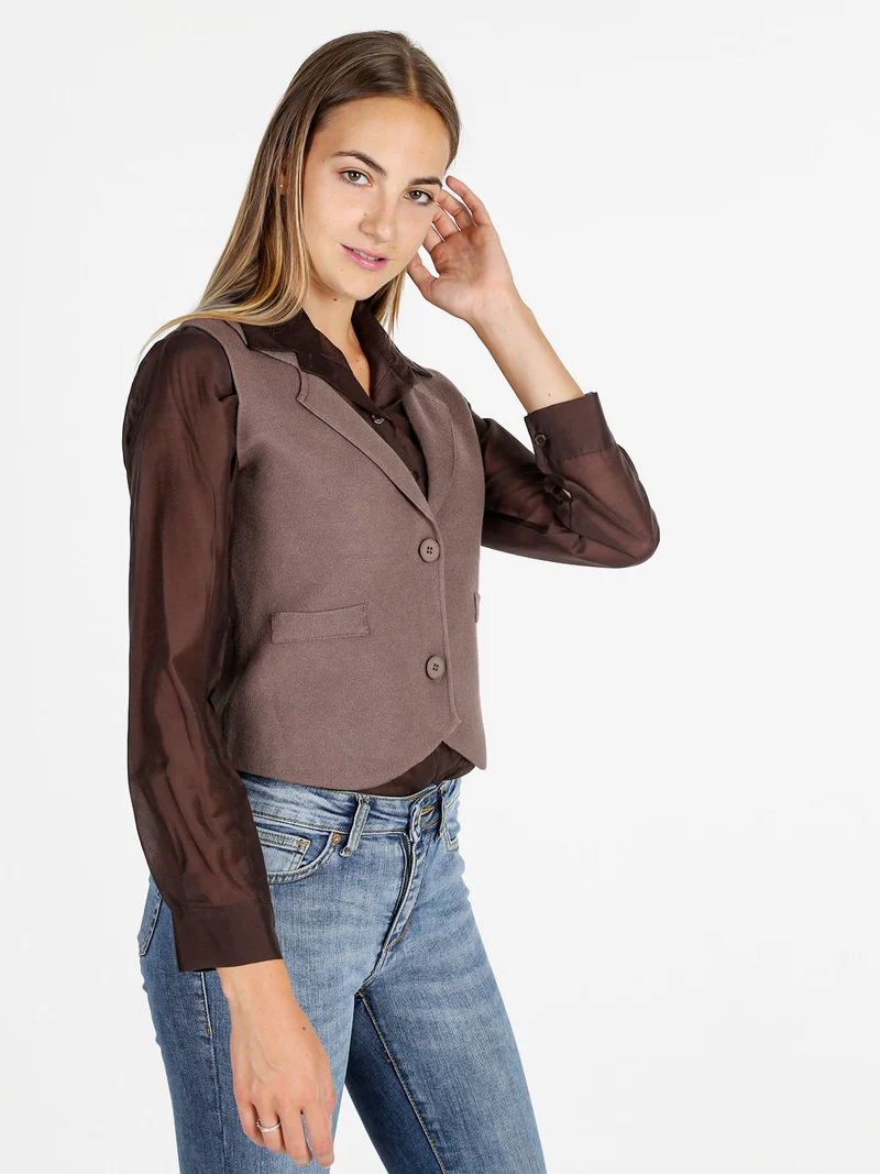 Gilet donna in maglia con bottoni - marrone