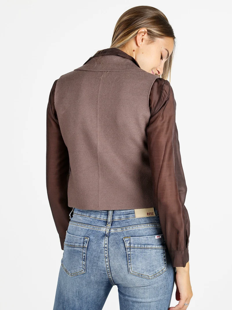 Gilet donna in maglia con bottoni - marrone