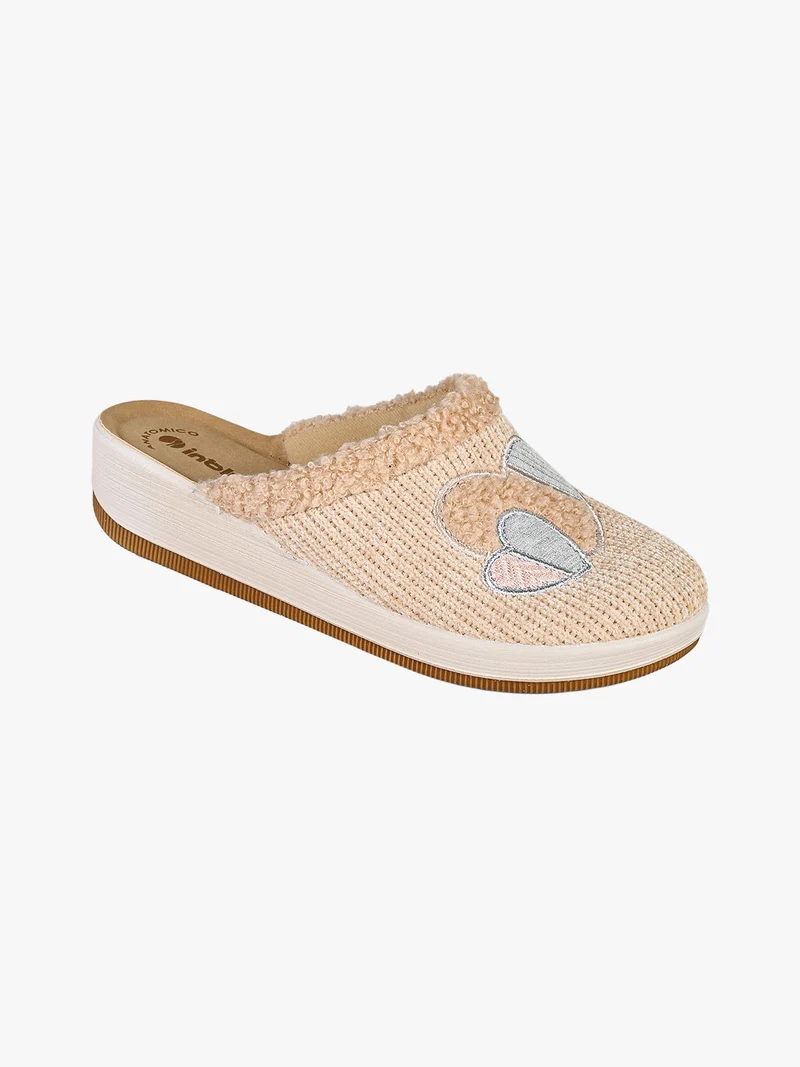 Pantofole donna invernali con zeppa - naturale