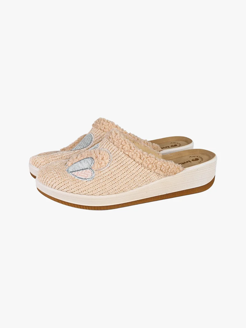 Pantofole donna invernali con zeppa - naturale