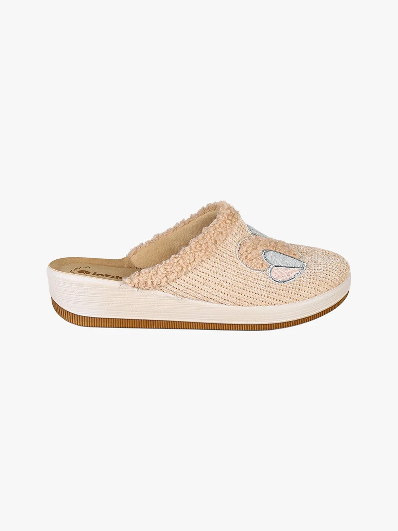 Pantofole donna invernali con zeppa - naturale