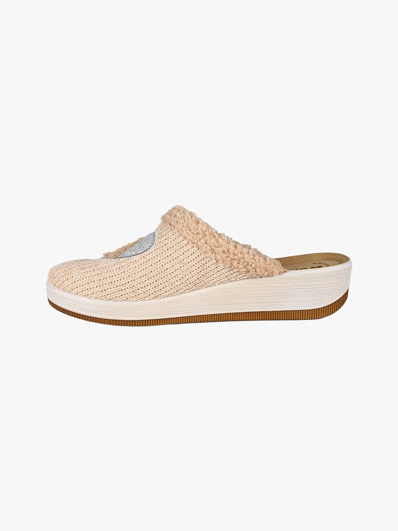 Pantofole donna invernali con zeppa - naturale