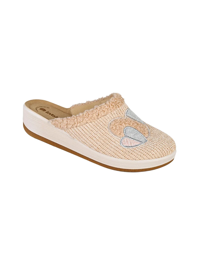 Pantofole donna invernali con zeppa - naturale