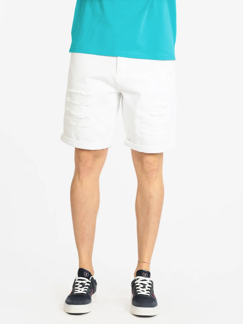 Bermuda in jeans con strappi da uomo - bianco