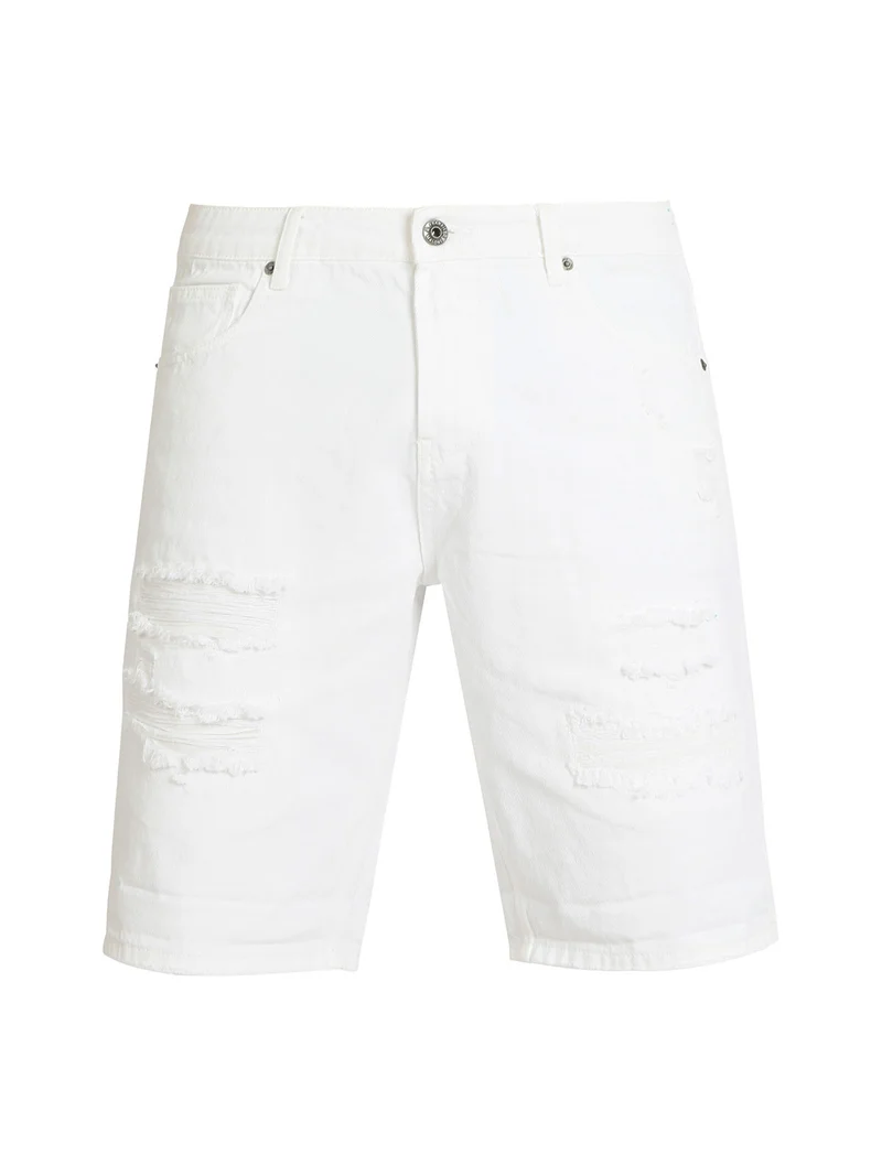 Bermuda in jeans con strappi da uomo - bianco