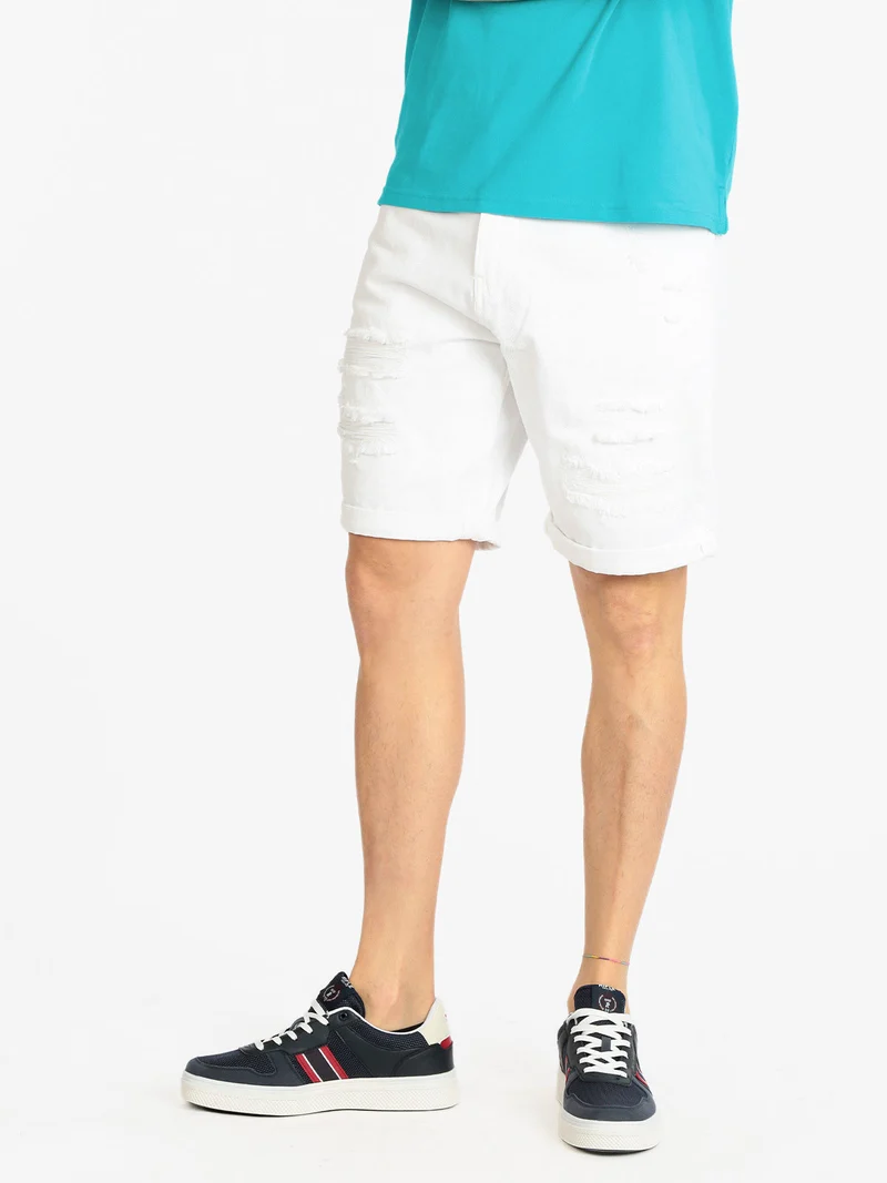 Bermuda in jeans con strappi da uomo - bianco