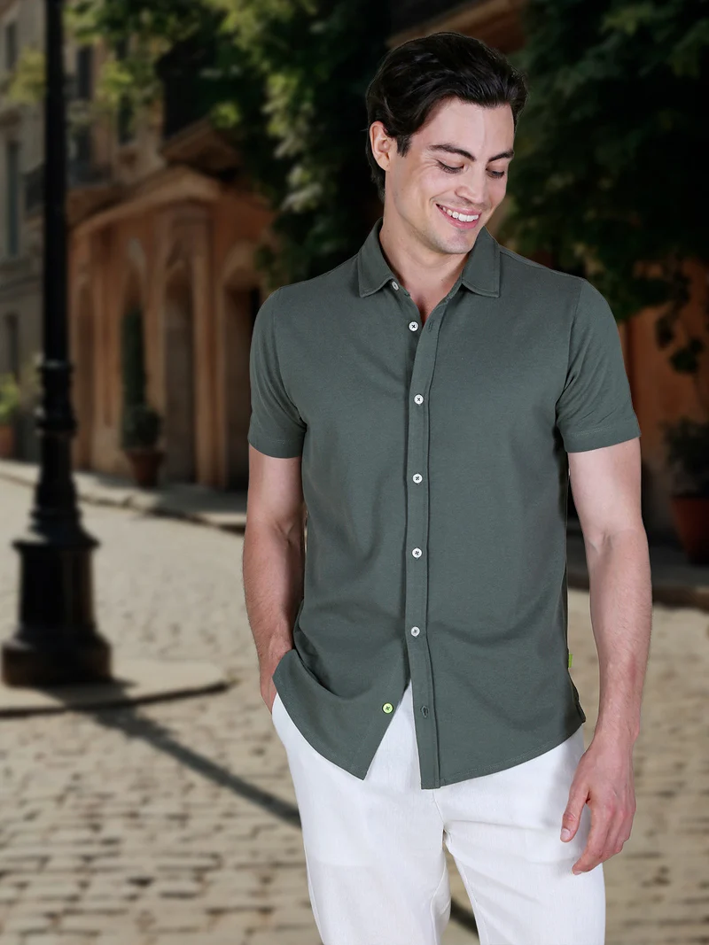 Camicia da uomo a maniche corte in cotone - militare