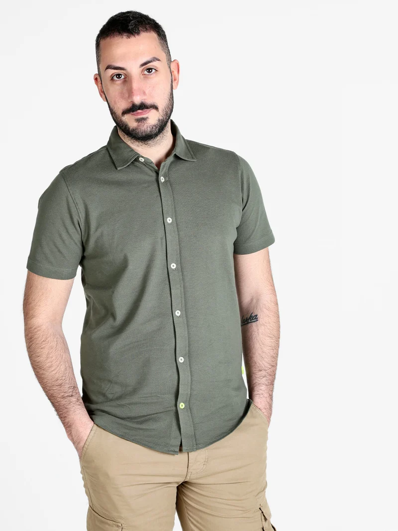 Camicia da uomo a maniche corte in cotone - militare