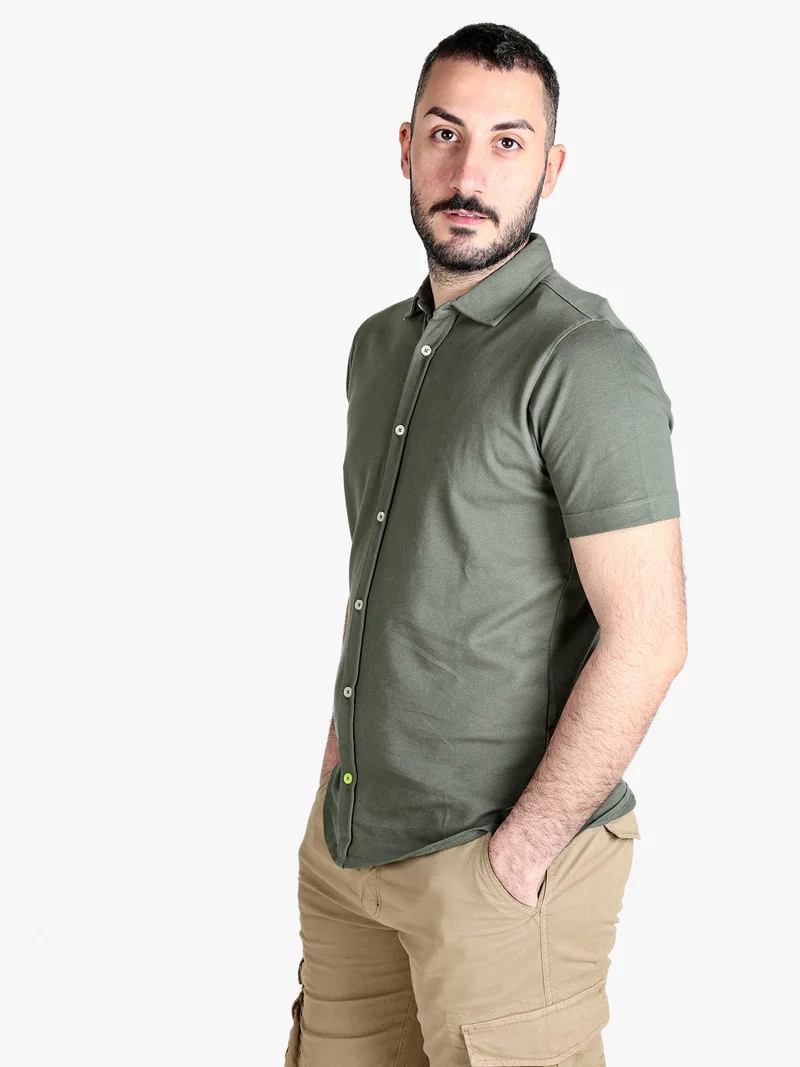 Camicia da uomo a maniche corte in cotone - militare