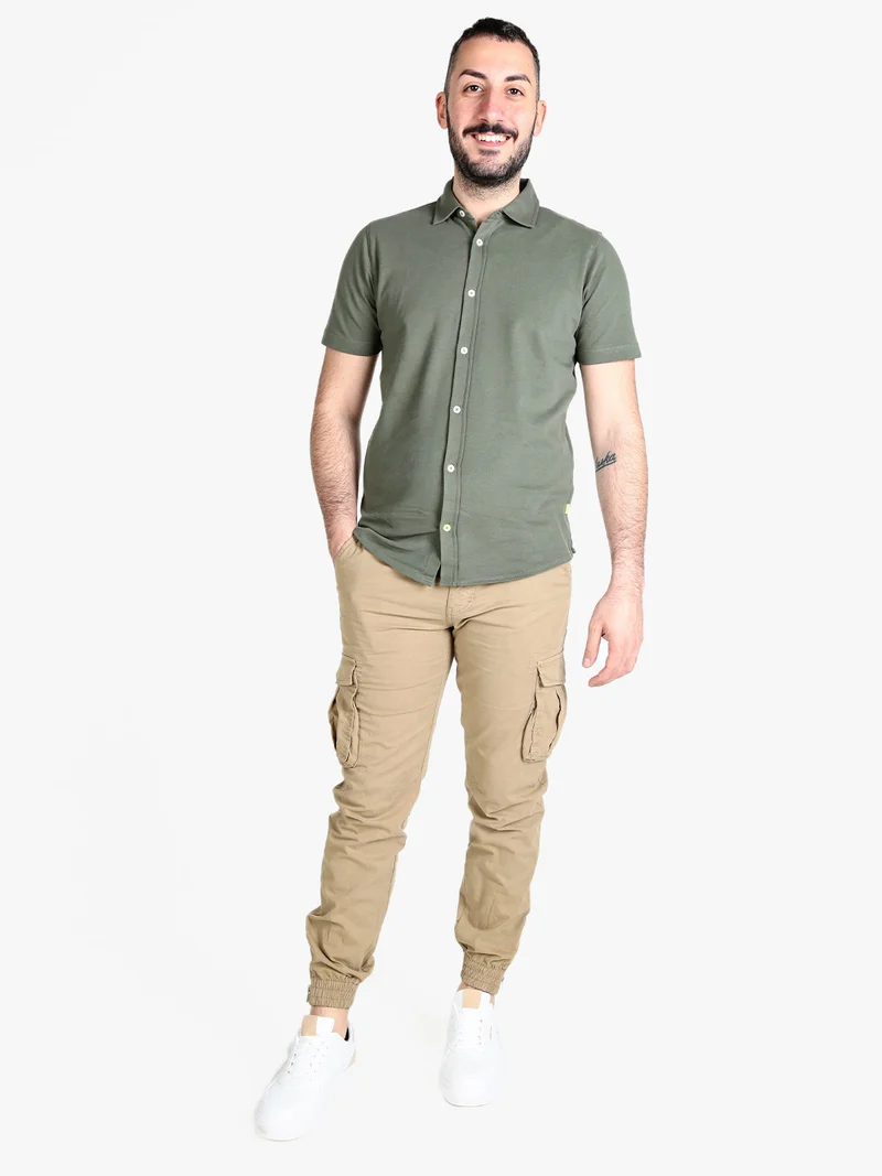 Camicia da uomo a maniche corte in cotone - militare