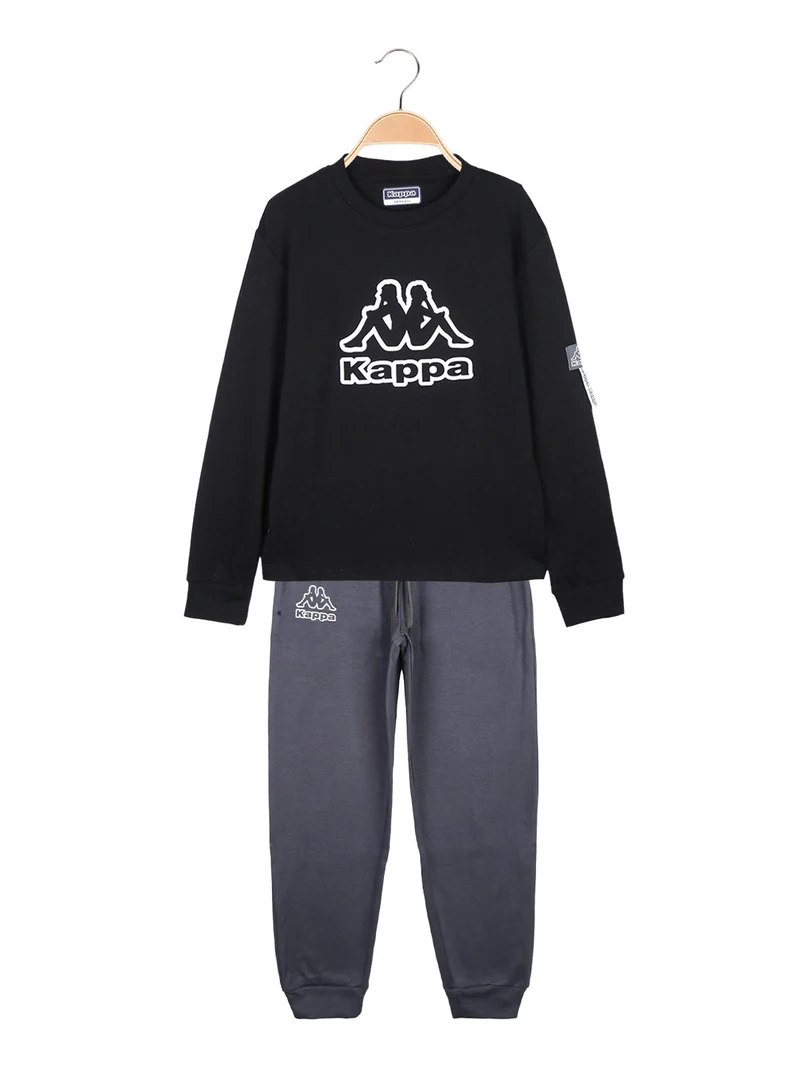 Pigiama lungo da ragazzo in cotone interlock - nero