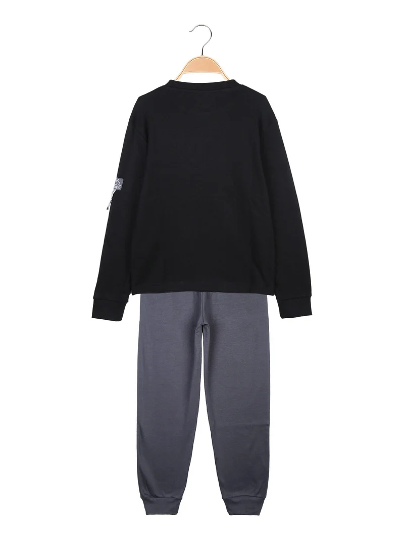 Pigiama lungo da ragazzo in cotone interlock - nero