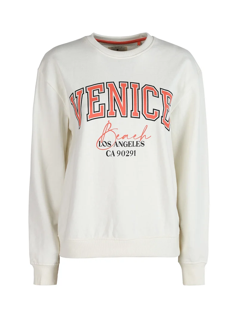Felpa donna sportiva girocollo con scritta - bianco