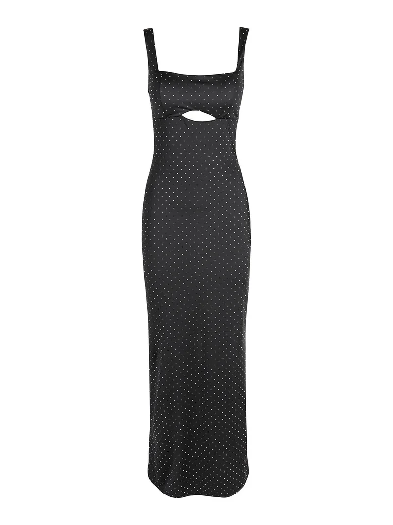 Abito lungo da sera con strass - nero