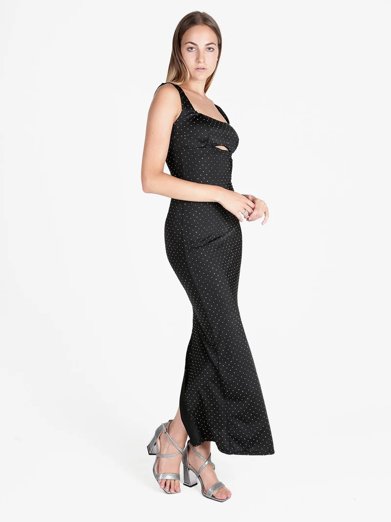 Abito lungo da sera con strass - nero