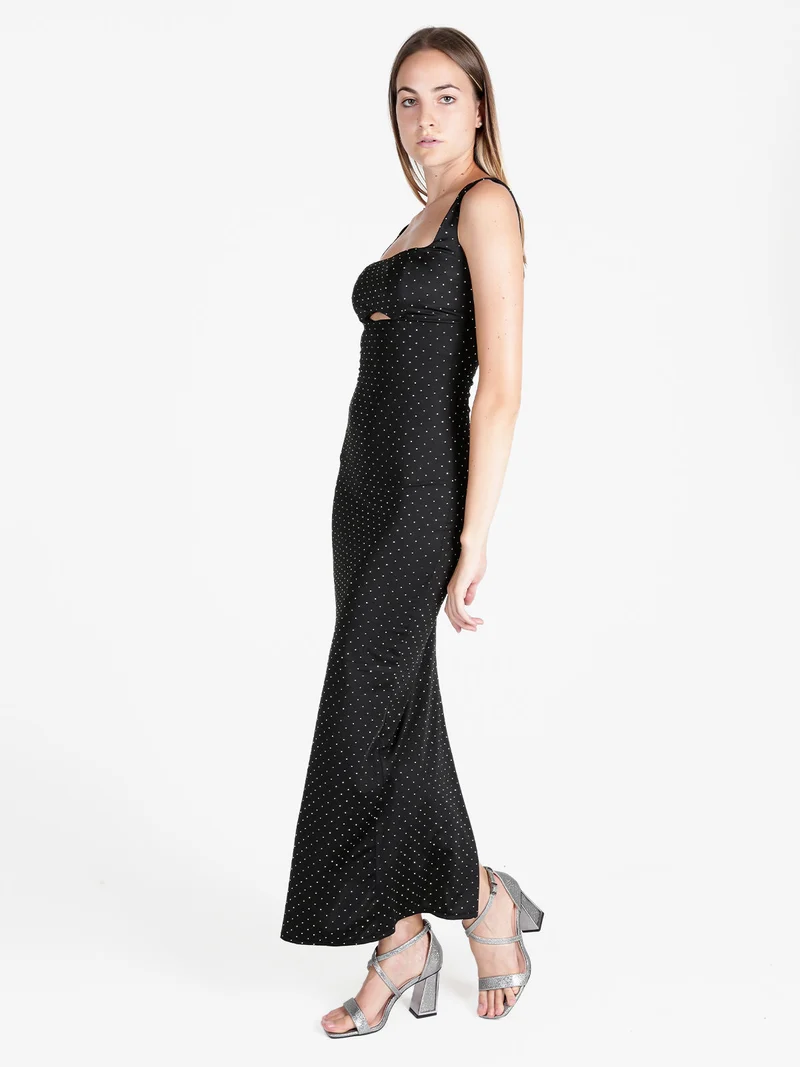 Abito lungo da sera con strass - nero
