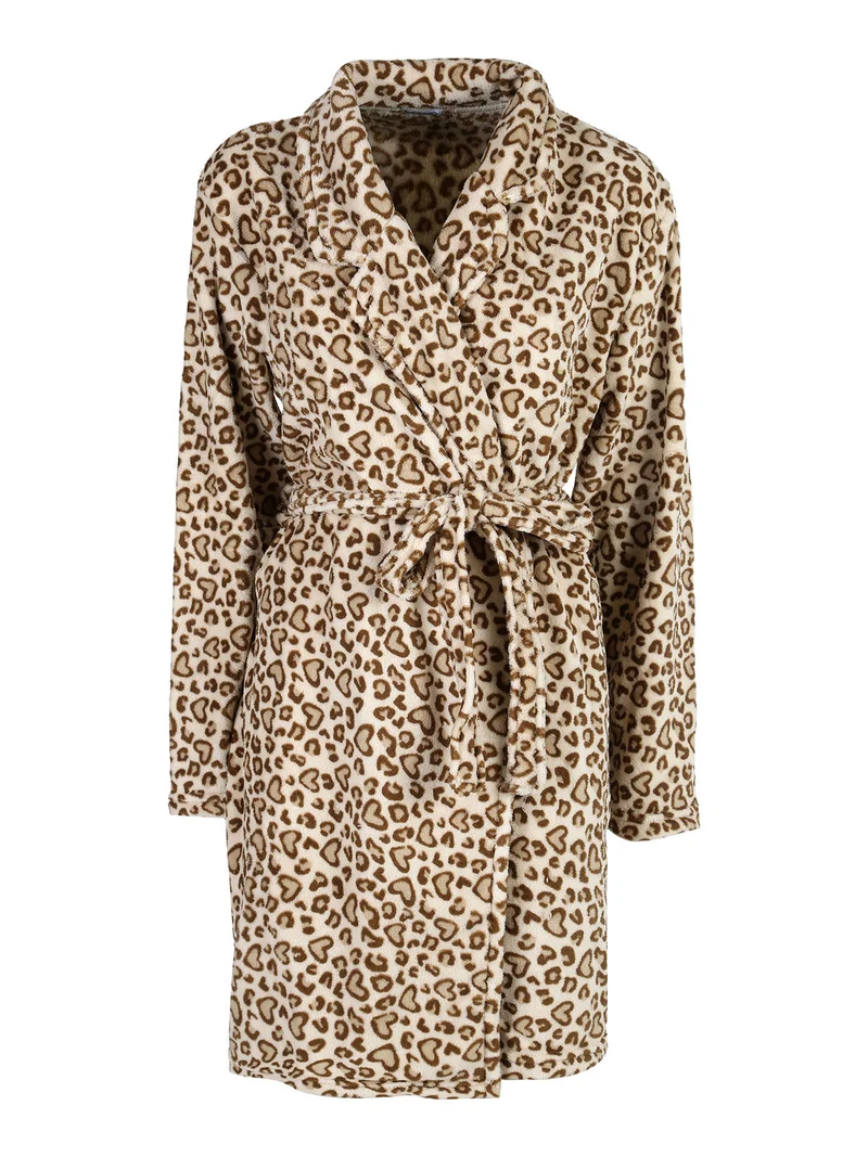 Vestaglia donna animalier in pile - marrone