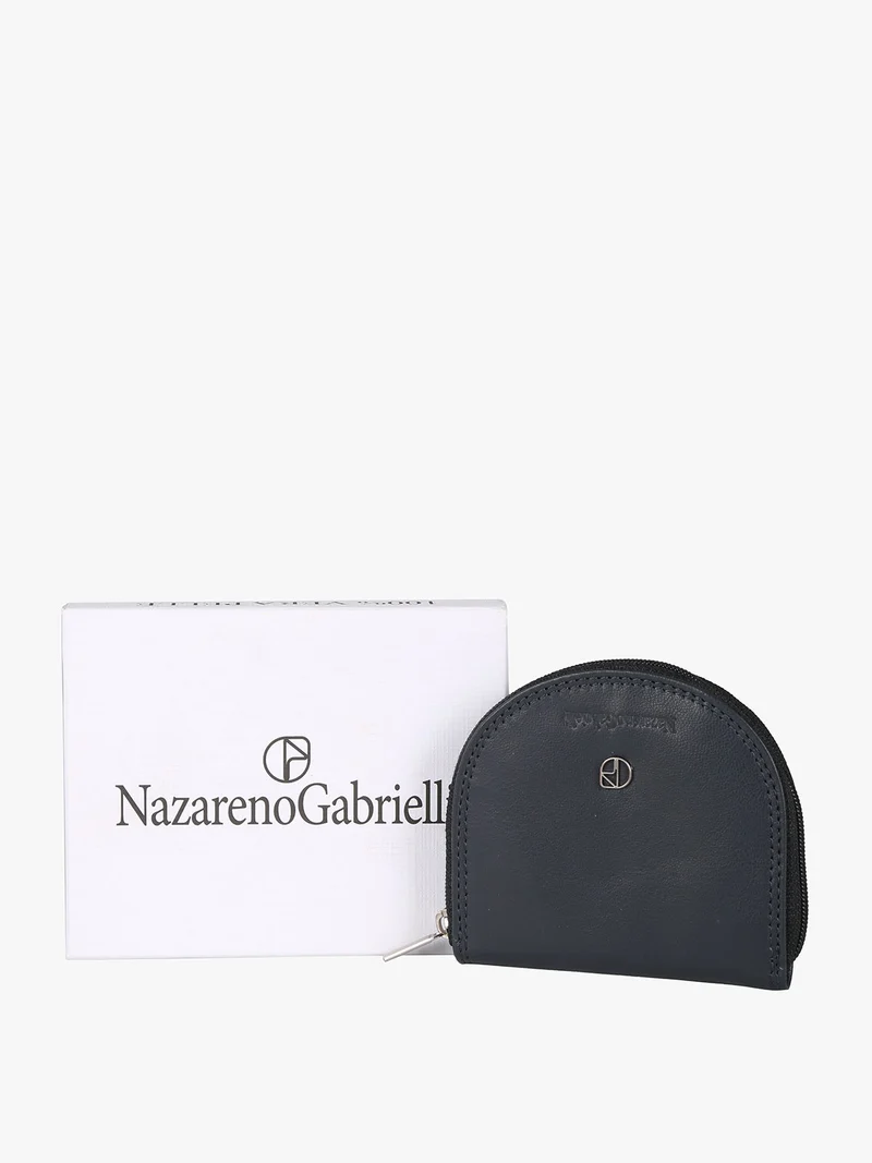 Portamonete in pelle con zip - blu scuro