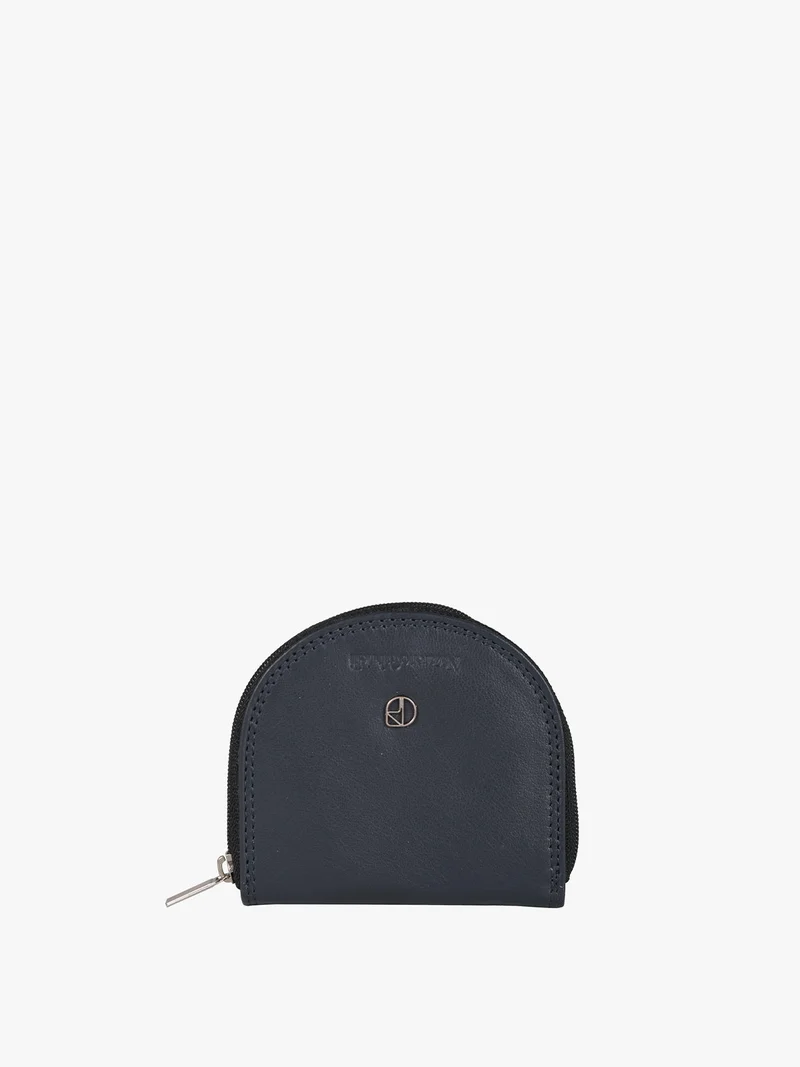 Portamonete in pelle con zip - blu scuro