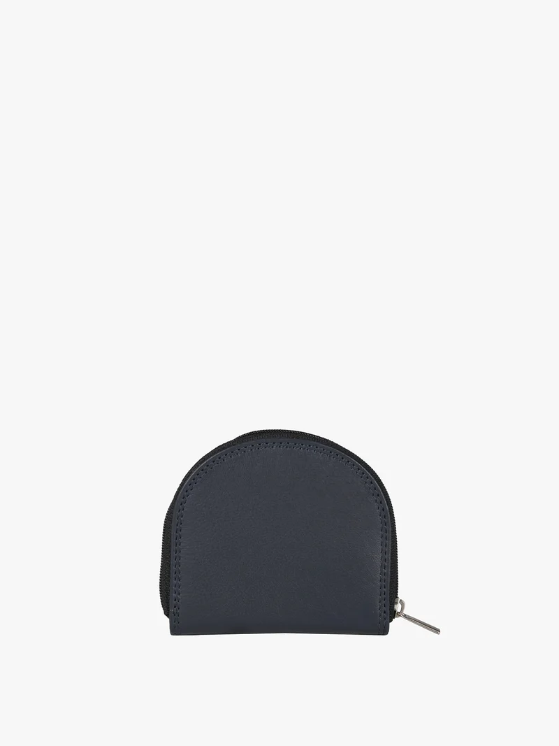 Portamonete in pelle con zip - blu scuro