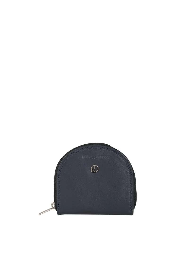 Portamonete in pelle con zip - blu scuro