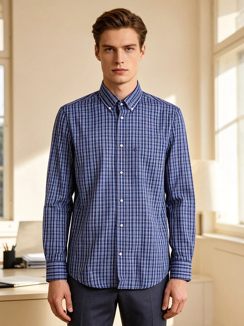 Camicia da uomo regular fit a fantasia - blu scuro
