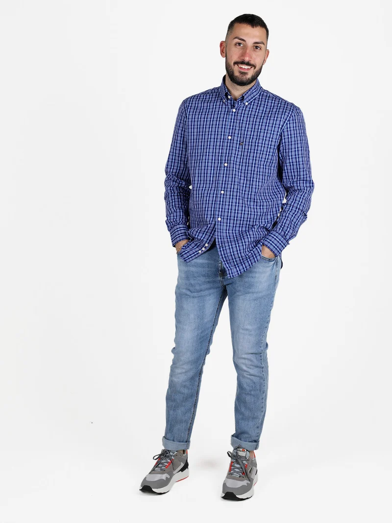 Camicia da uomo regular fit a fantasia - blu scuro