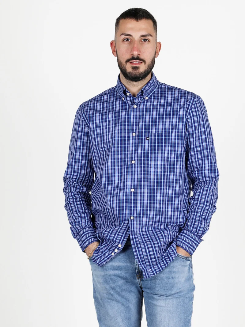 Camicia da uomo regular fit a fantasia - blu scuro