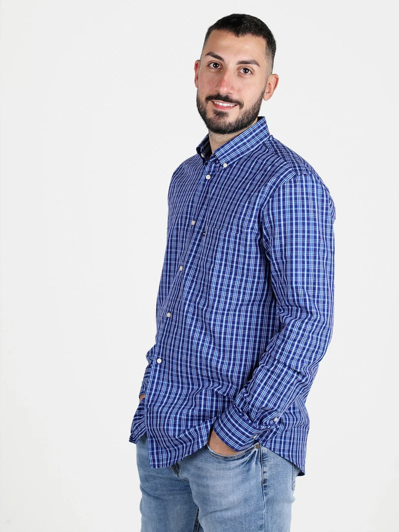 Camicia da uomo regular fit a fantasia - blu scuro