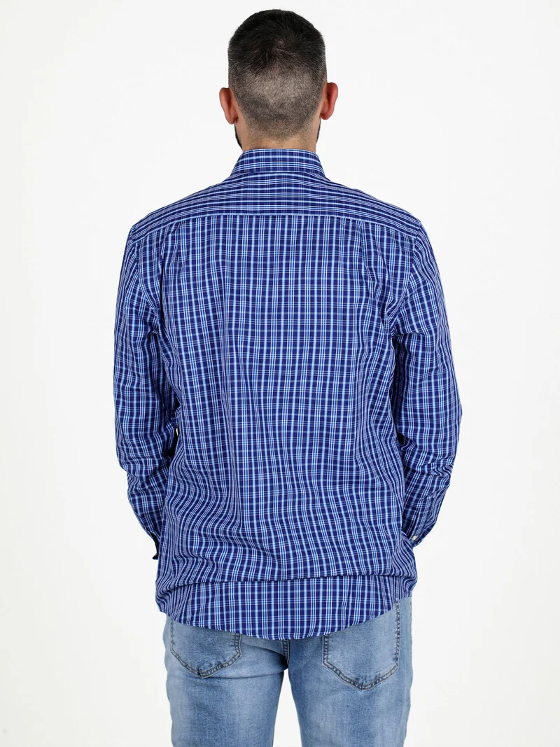 Camicia da uomo regular fit a fantasia - blu scuro