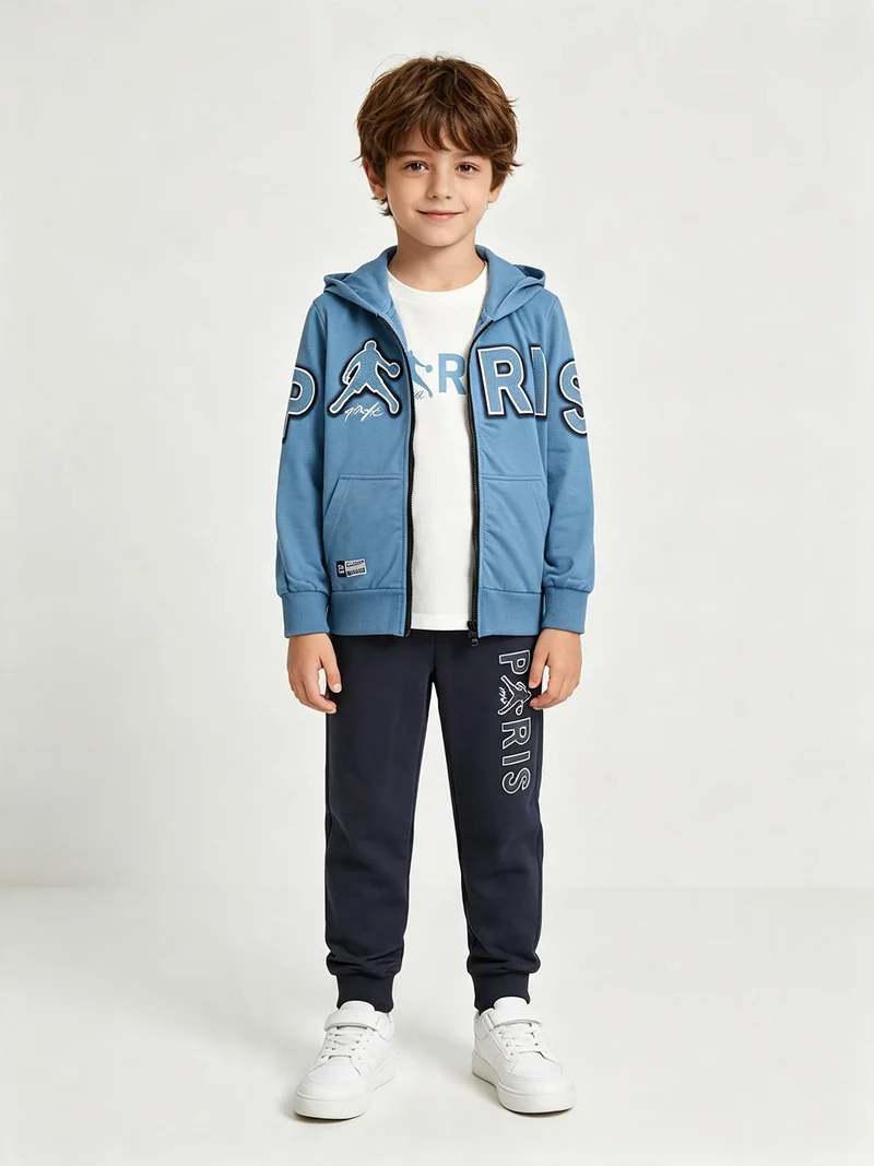 Completo tuta 3 pezzi da bambino con cappuccio e zip - blu