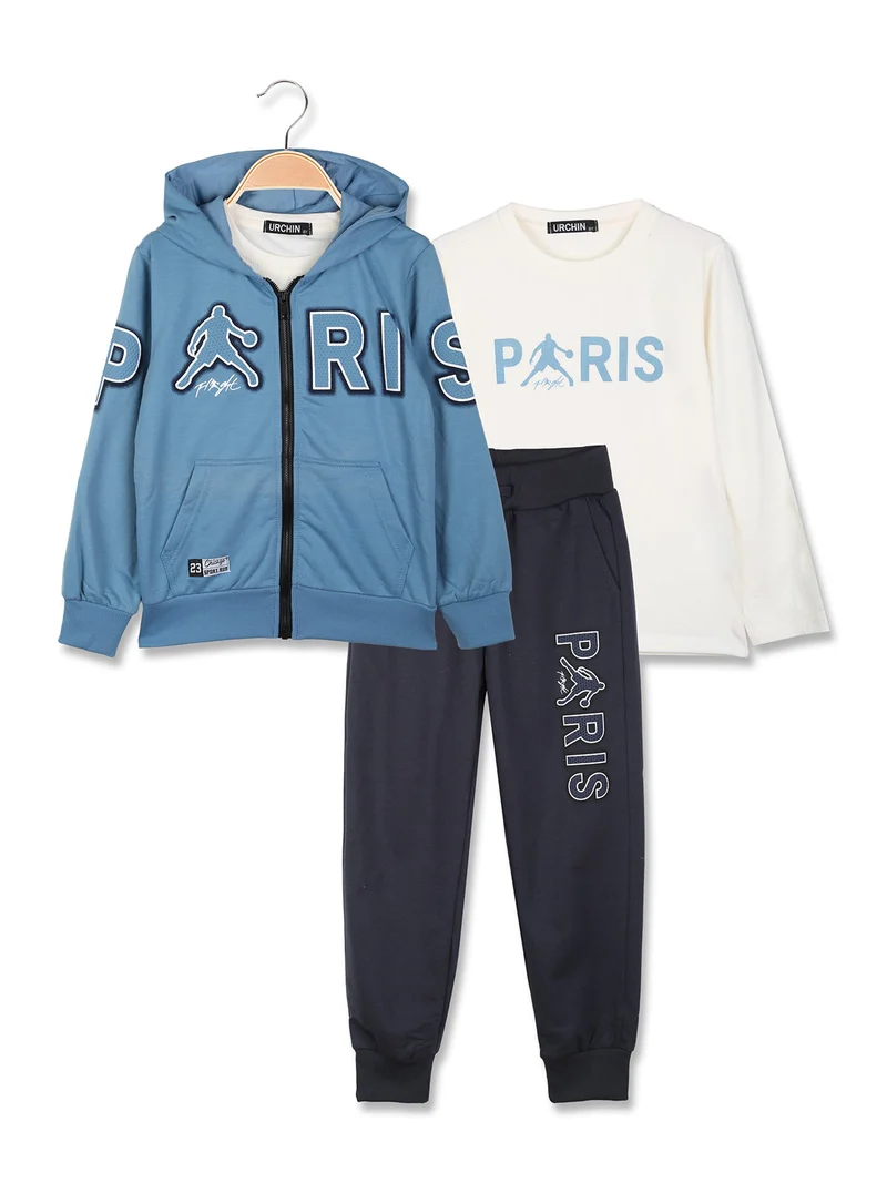 Completo tuta 3 pezzi da bambino con cappuccio e zip - blu