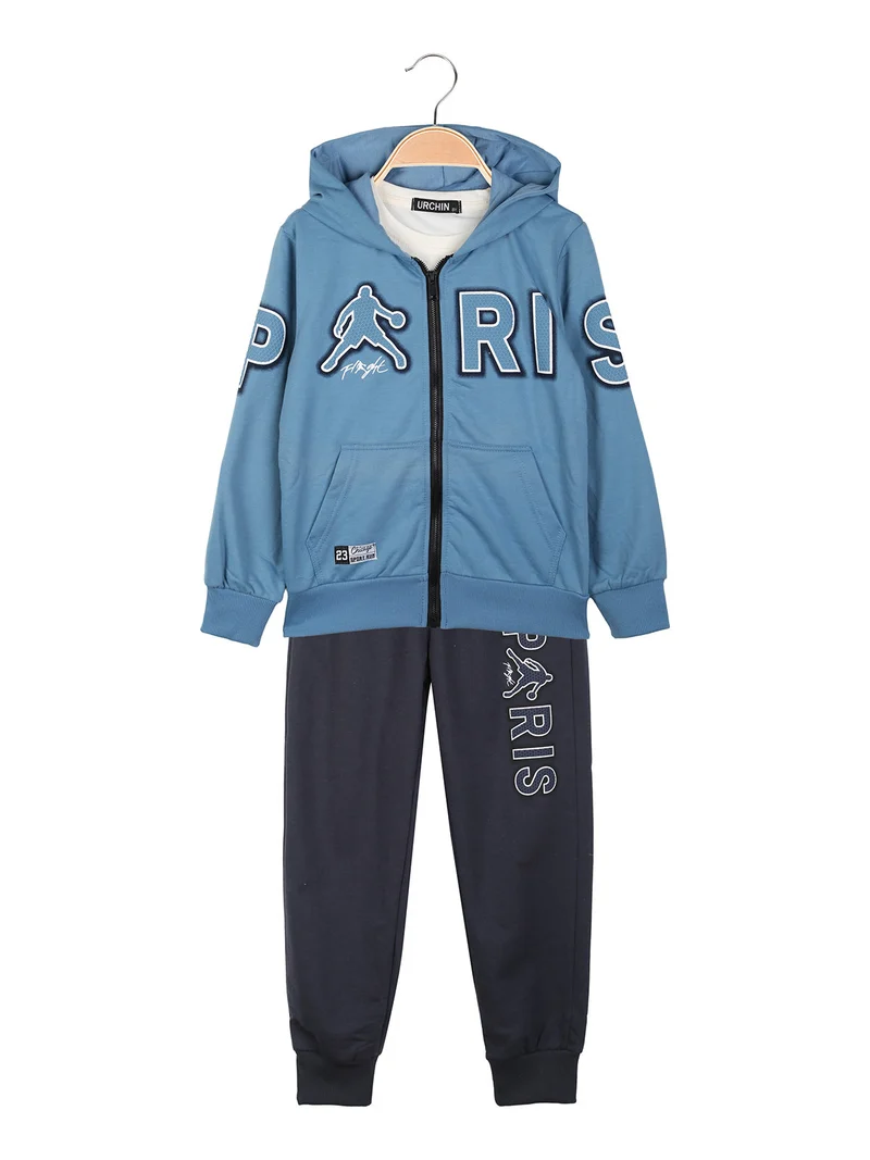 Completo tuta 3 pezzi da bambino con cappuccio e zip - blu