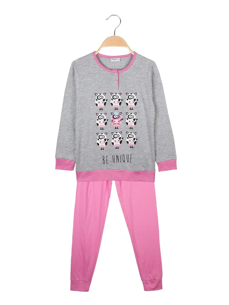 Pigiama lungo in cotone 2 pezzi - fucsia