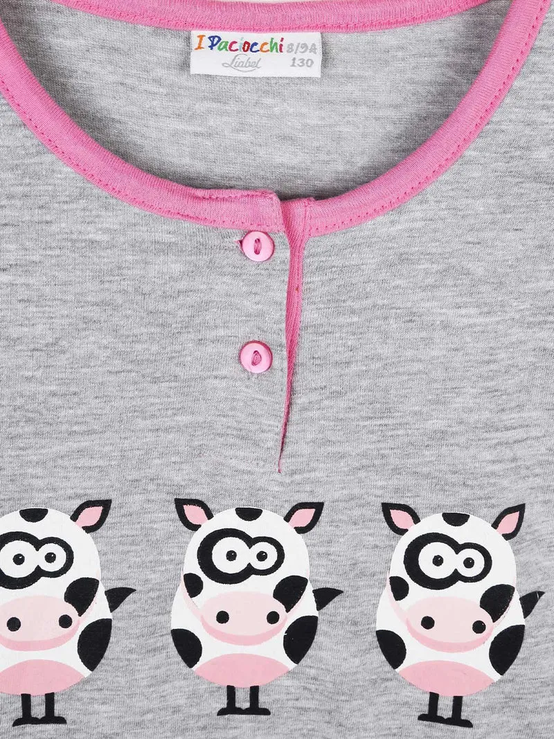 Pigiama lungo in cotone 2 pezzi - fucsia