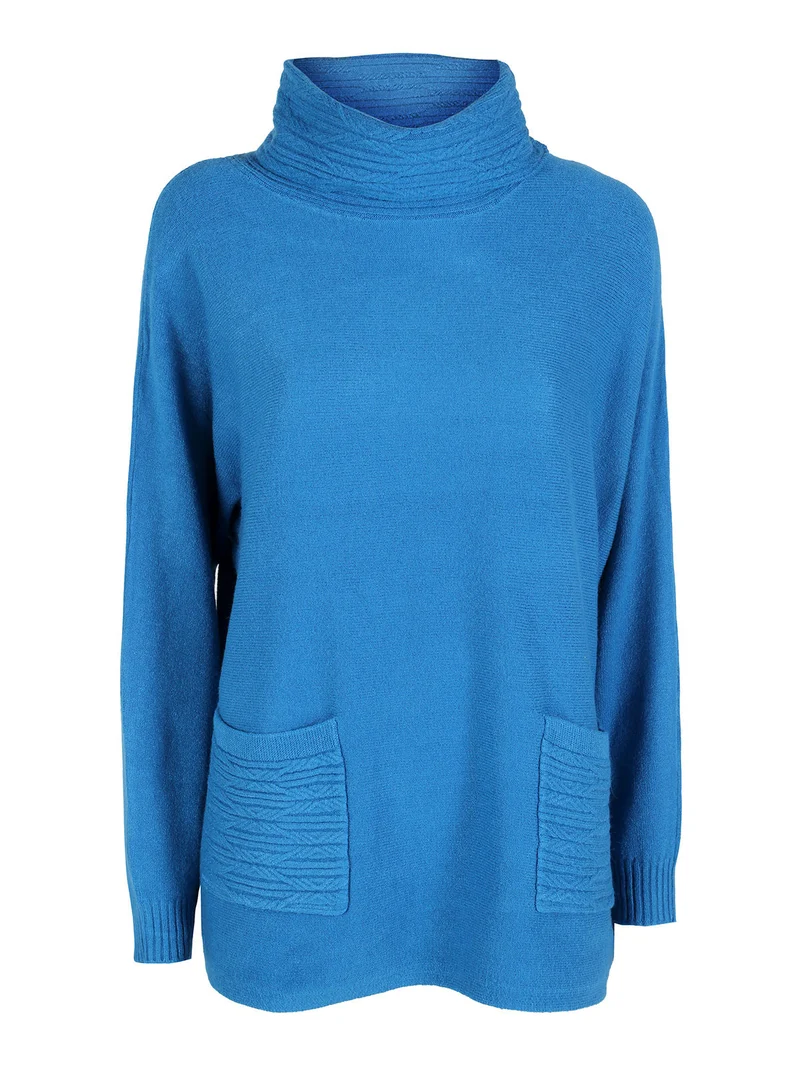 Maglione dolcevita da donna con tasche sul fondo - turchese