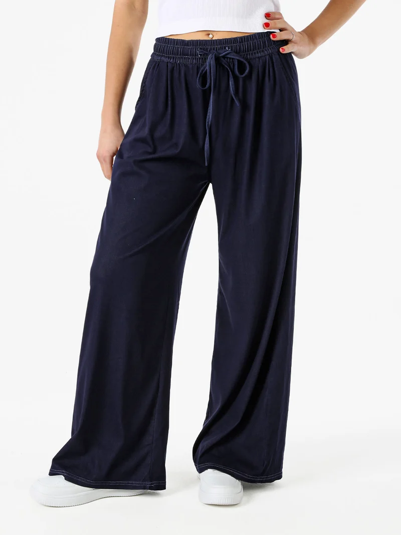 Pantaloni a palazzo da donna con coulisse - blu scuro