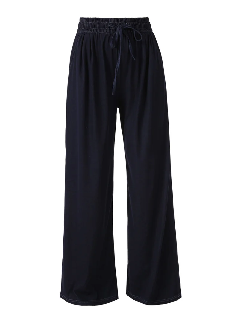 Pantaloni a palazzo da donna con coulisse - blu scuro