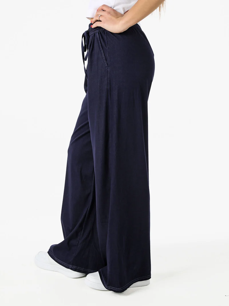 Pantaloni a palazzo da donna con coulisse - blu scuro