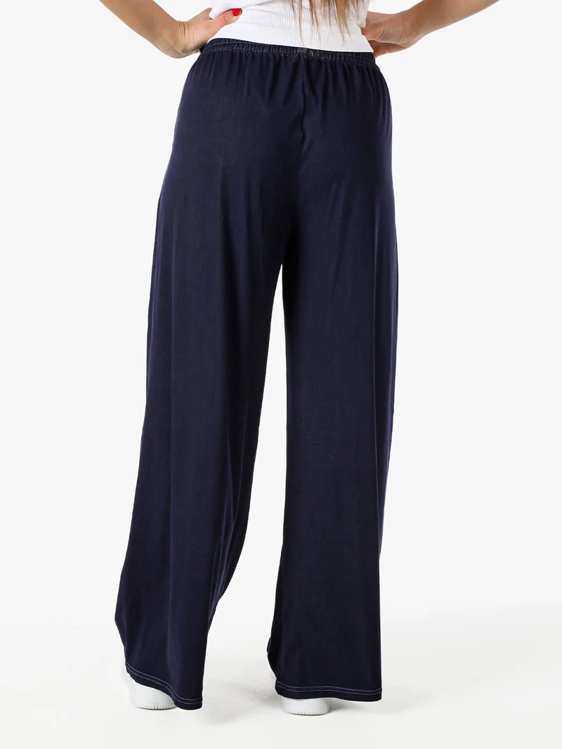 Pantaloni a palazzo da donna con coulisse - blu scuro