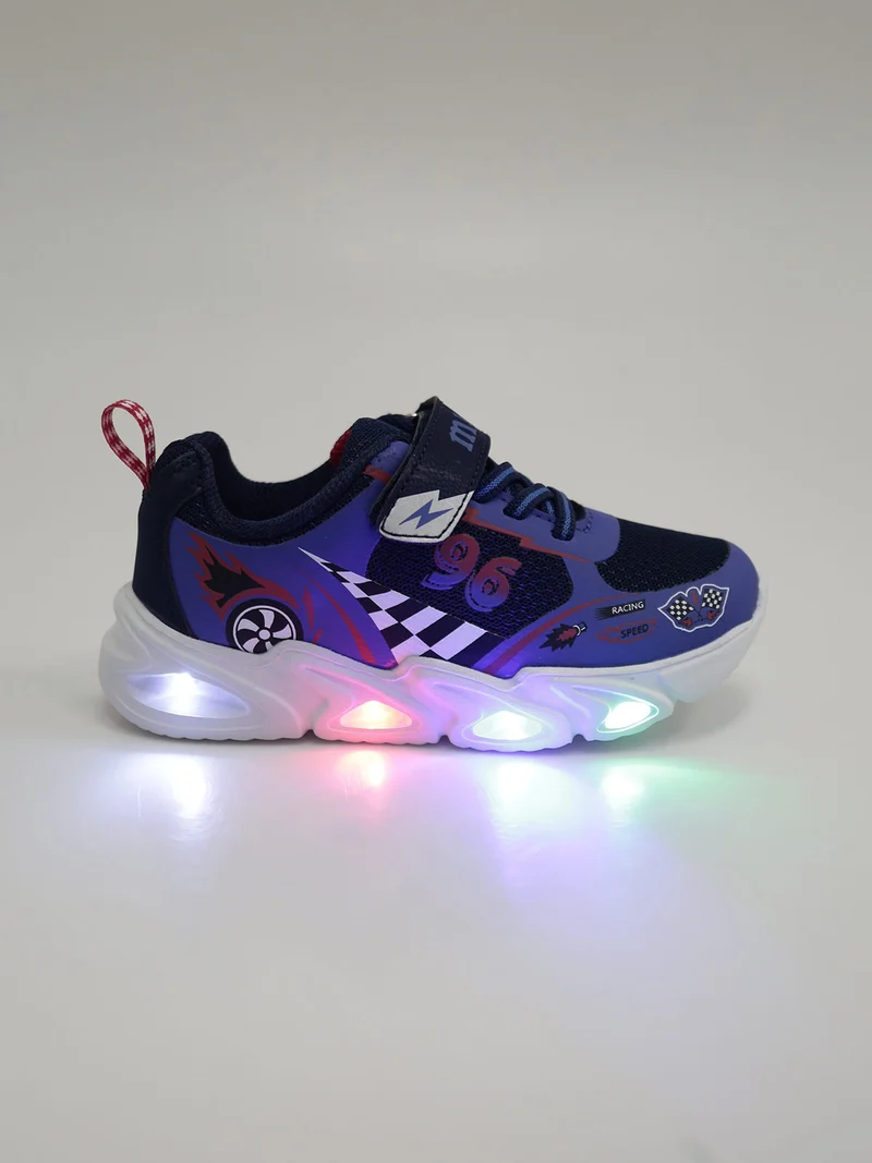 Sneakers da bambino con luci e cinturino a strappo - blu