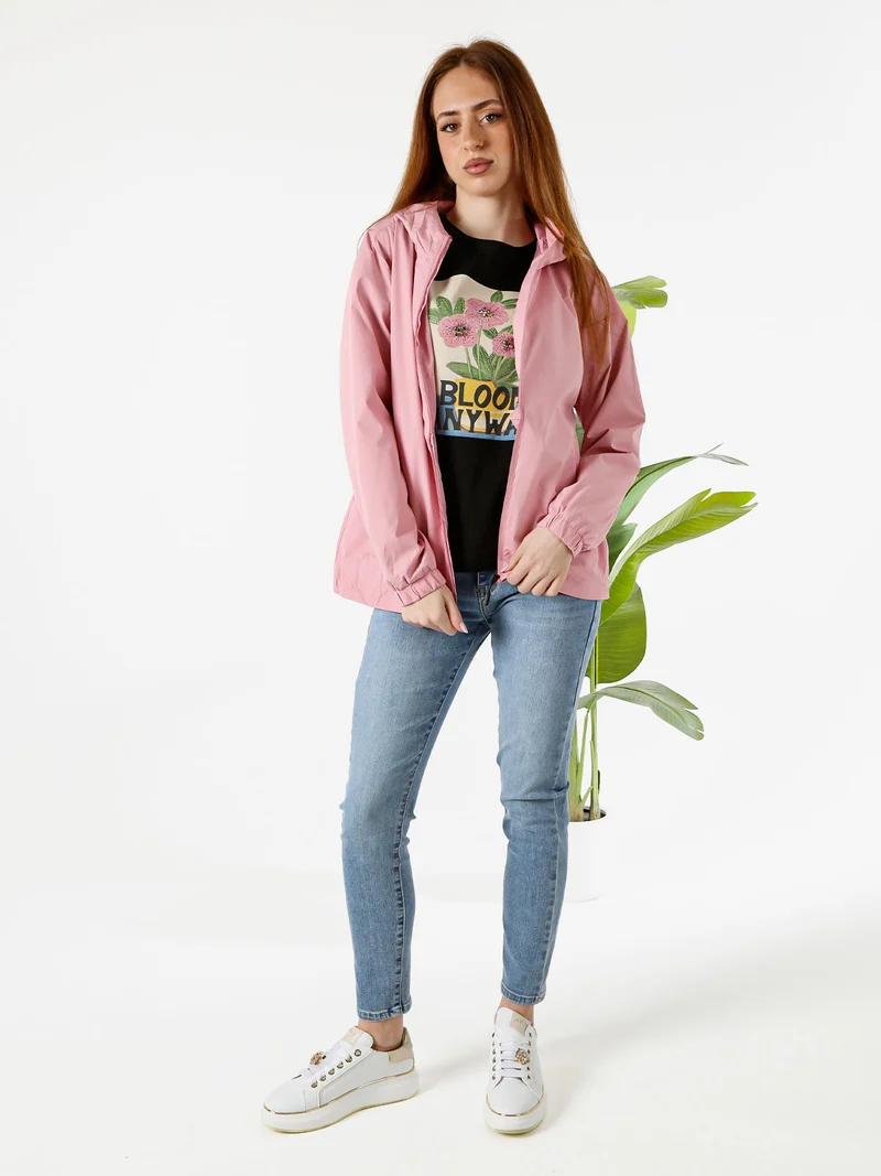 Giacca a vento da donna con cappuccio - rosa