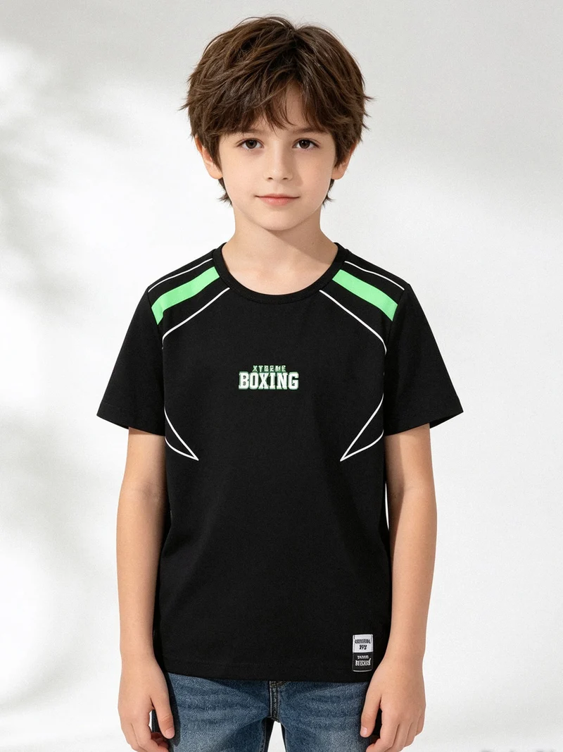 T-shirt girocollo da ragazzo in cotone con logo - nero