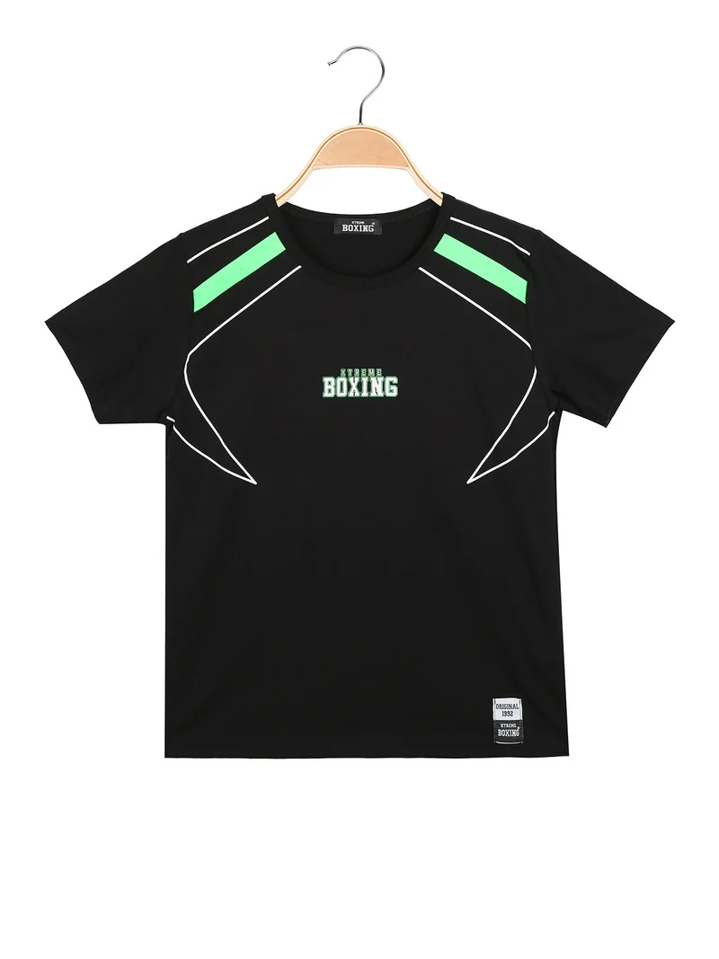 T-shirt girocollo da ragazzo in cotone con logo - nero