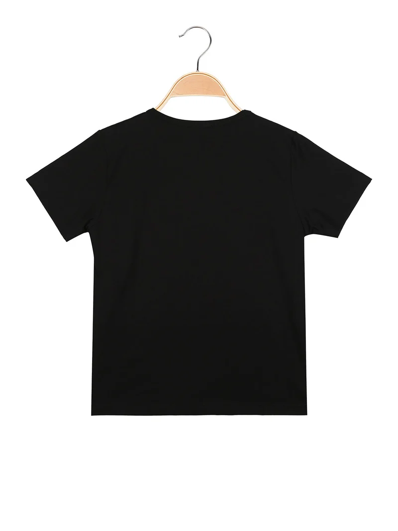 T-shirt girocollo da ragazzo in cotone con logo - nero