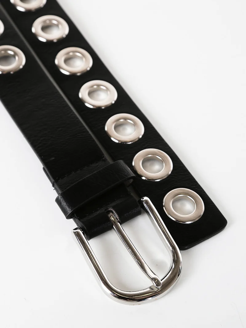 Cintura donna con occhielli in metallo - nero