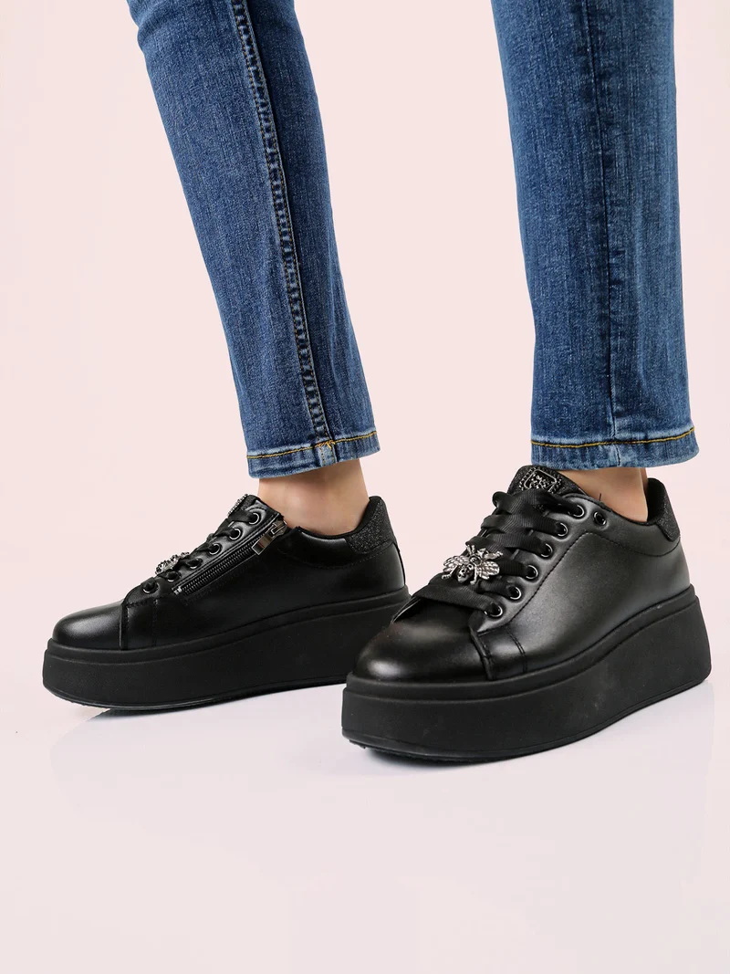 Sneakers donna con platform - nero