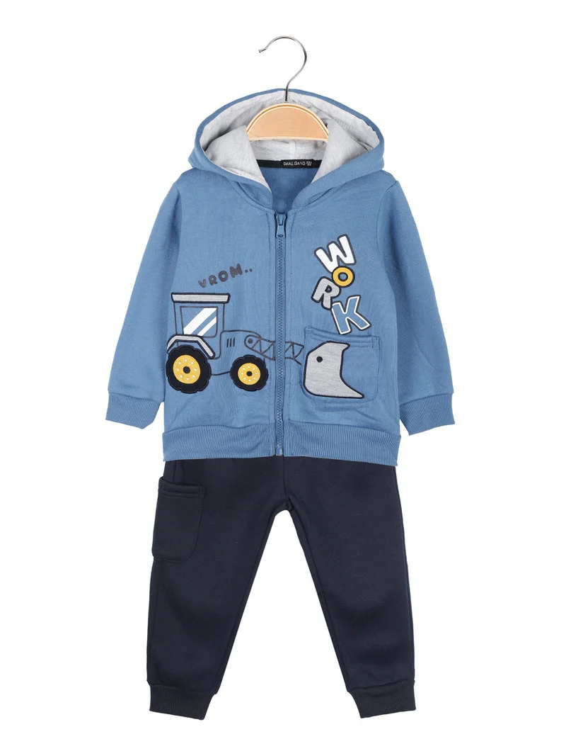 Completo 3 pezzi da neonato con cappuccio e zip - blu