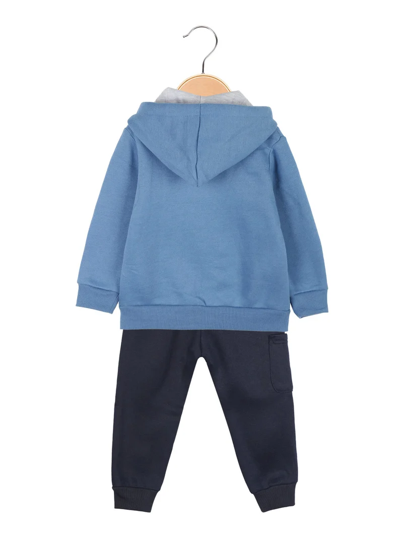 Completo 3 pezzi da neonato con cappuccio e zip - blu